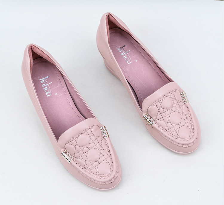 金猴jinho女鞋新款浅口粉色内增高妈妈鞋牛皮女单鞋坡跟舒适百搭气质