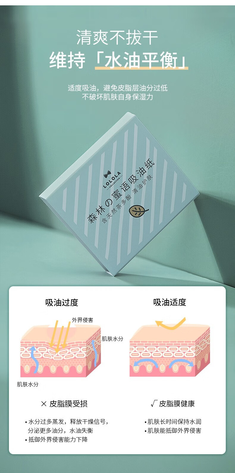 萝萝拉 【配80片替换装】LOLOLA萝萝拉吸油纸面部控油带镜脸部补妆神气上妆女日本和纸男女 绿茶