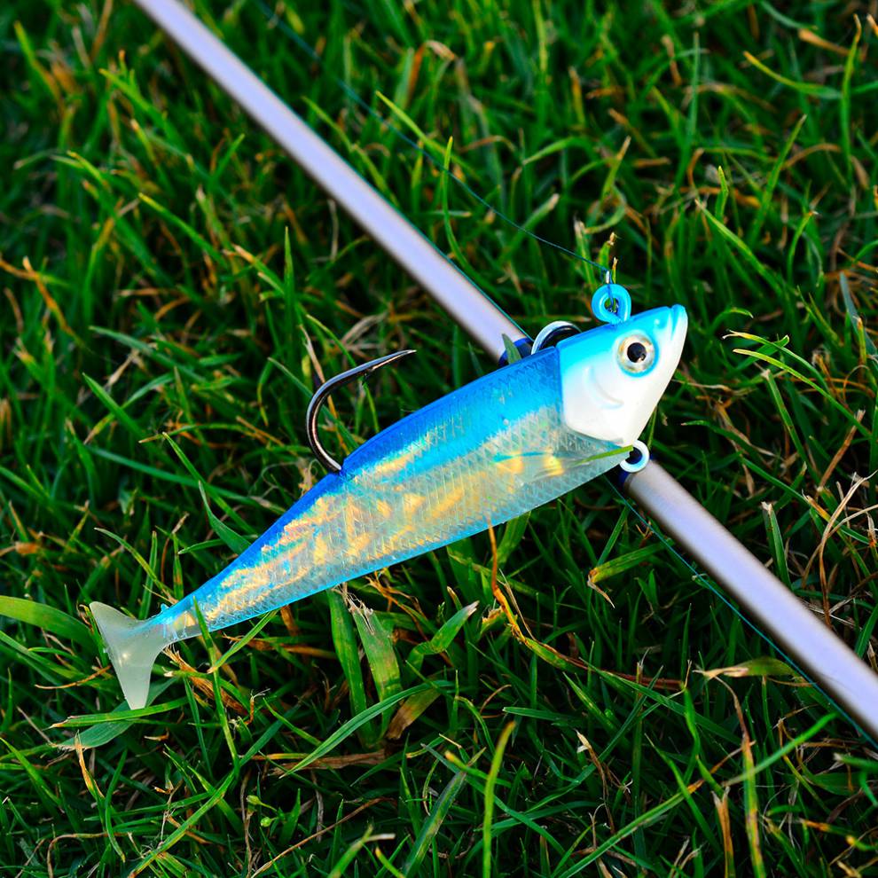 挂底舟山船钓鲈鱼路亚饵47g53g防挂底铅头钩t尾鱼形软饵弯刀翘嘴53g红