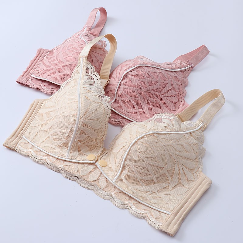 艾予曼哺乳文胸孕妇内衣无钢圈单手喂奶产妇中小胸款 肤色 34/75