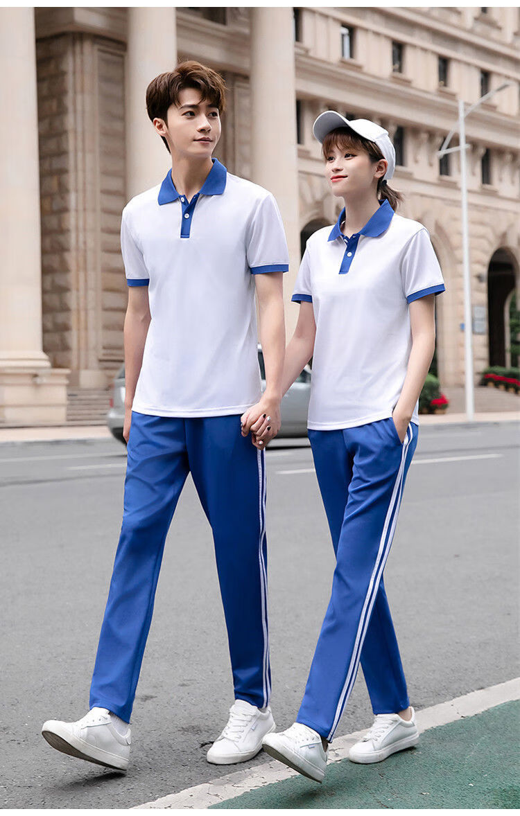 昏昏钟新品高中生夏季校服半袖蓝白校服套装夏季初中高中生班服运动服