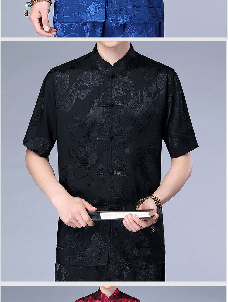 桑蚕丝唐装男夏季薄款中国风爸爸套装中老年人爷爷丝绸衣服针织 2003