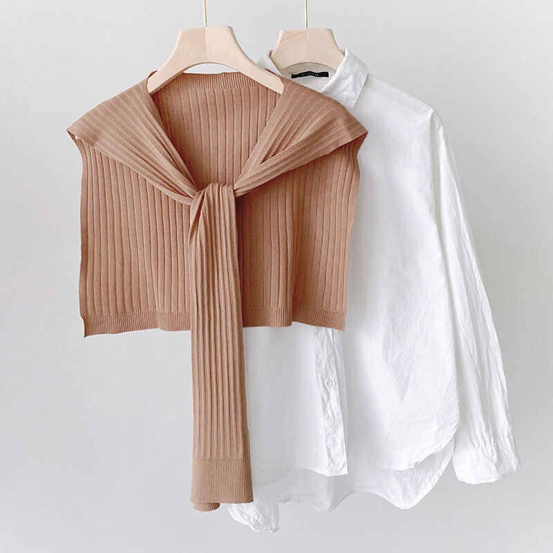 lucaly搭肩小披肩春夏秋季网红韩版针织小披肩薄款冰丝搭肩防晒假领子