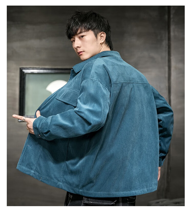 百搭灯芯绒外套男青少年帅气纯色潮牌外套学生韩版秋季男装上衣秋装男