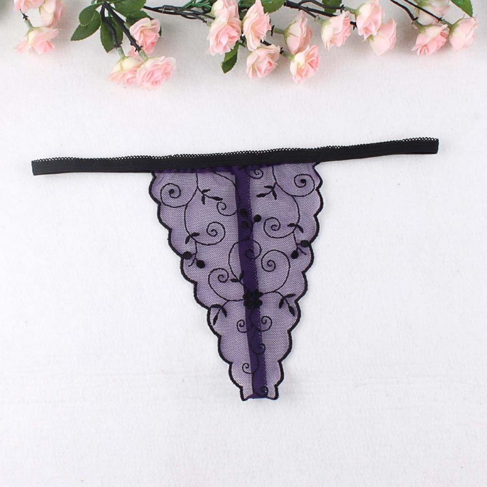 女士内裤丁字裤免脱透明裤头一片式无痕刺绣网纱一条线裤裤衩一根绳