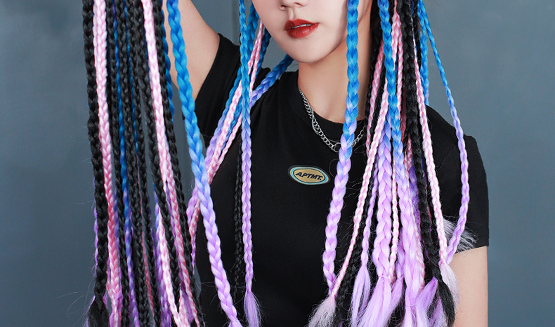 脏辫麻花辫马尾假发 脏辫假发马尾假辫子彩色渐变女麻花辫街舞嘻哈
