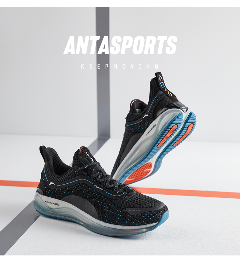 安踏弹力胶科技跑步鞋男2021夏季新款网面透气运动鞋男官方旗舰2黑光