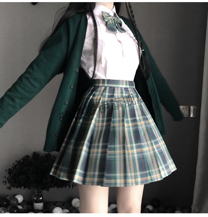 jk制服套装冬季学院风加绒款秋冬短裙半身裙格子裙全套毛衣开衫针织衫