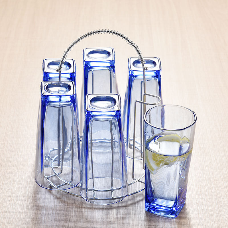 家用玻璃水杯套装6只套装泡茶水杯茶杯果汁啤酒杯耐热杯子带杯m6只矮