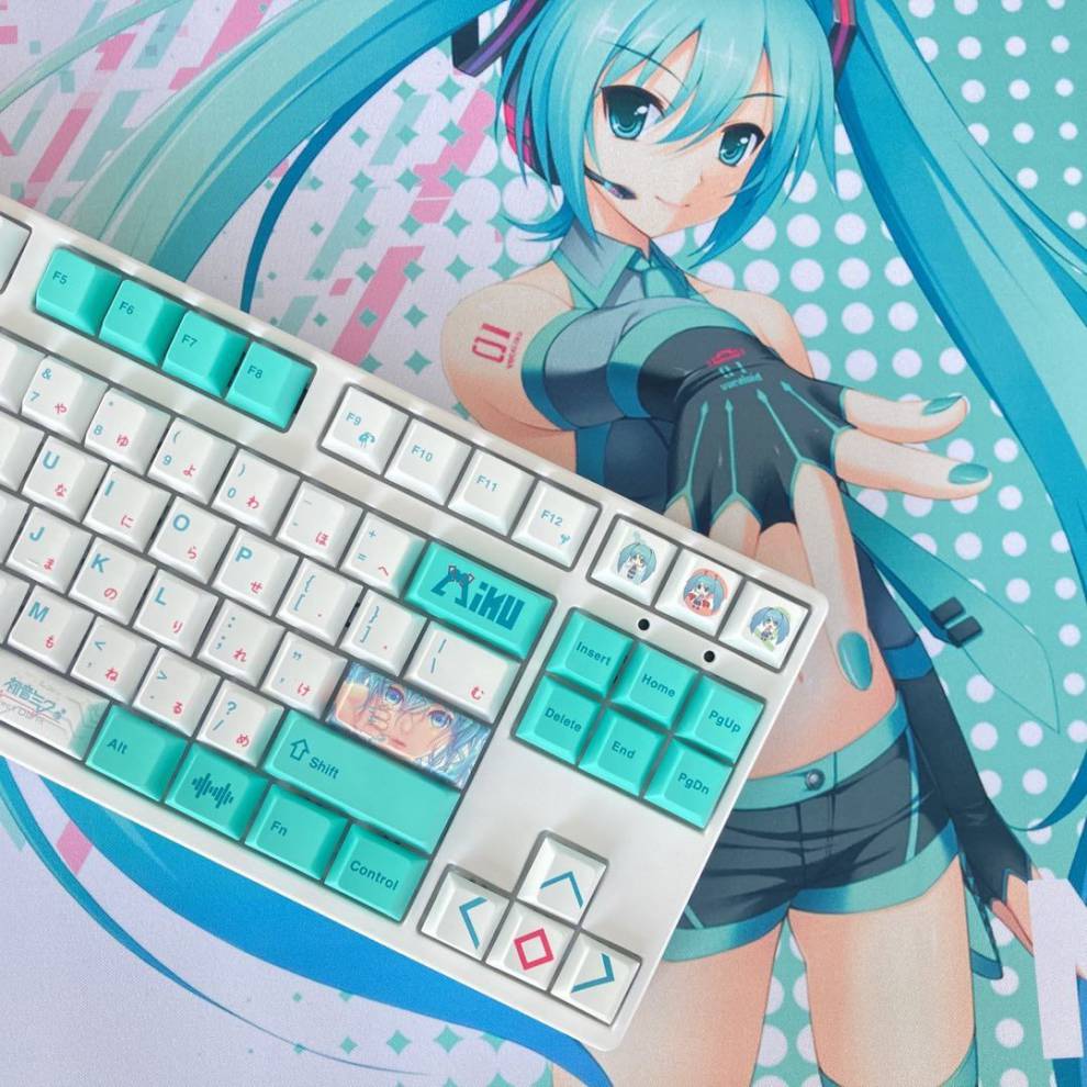 键盘高端键盘二次元 二次元初音键帽pbt热升华原厂高度葱娘miku鼠标垫