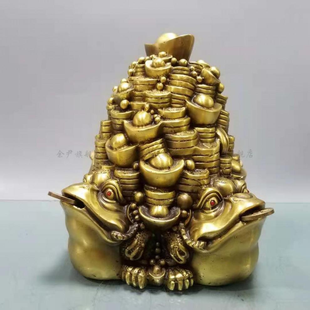 元宝三足蟾蜍纯铜金蟾摆件元宝蟾三足金蟾八卦蟾四方纳财蟾蜍开业礼品