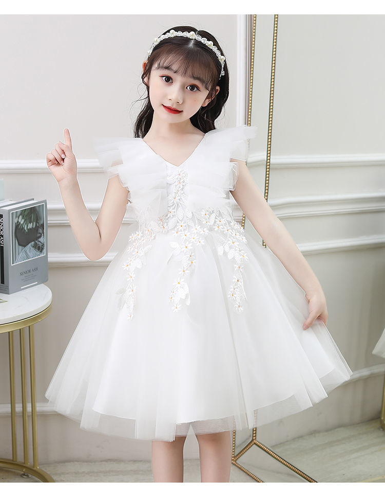 公主裙蓬蓬纱儿童裙子洋气白色连衣裙夏装小女孩白纱裙礼服裙6015白色