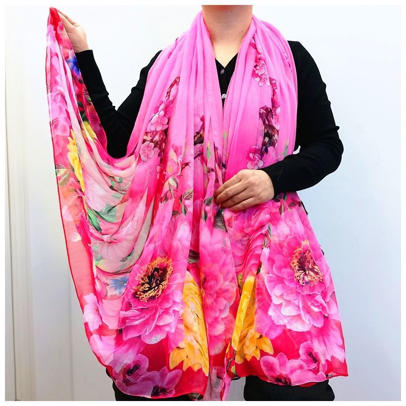 喻小熊防晒女丝巾超大防晒薄时尚百搭纱巾中老年款围巾1宝蓝花180cm