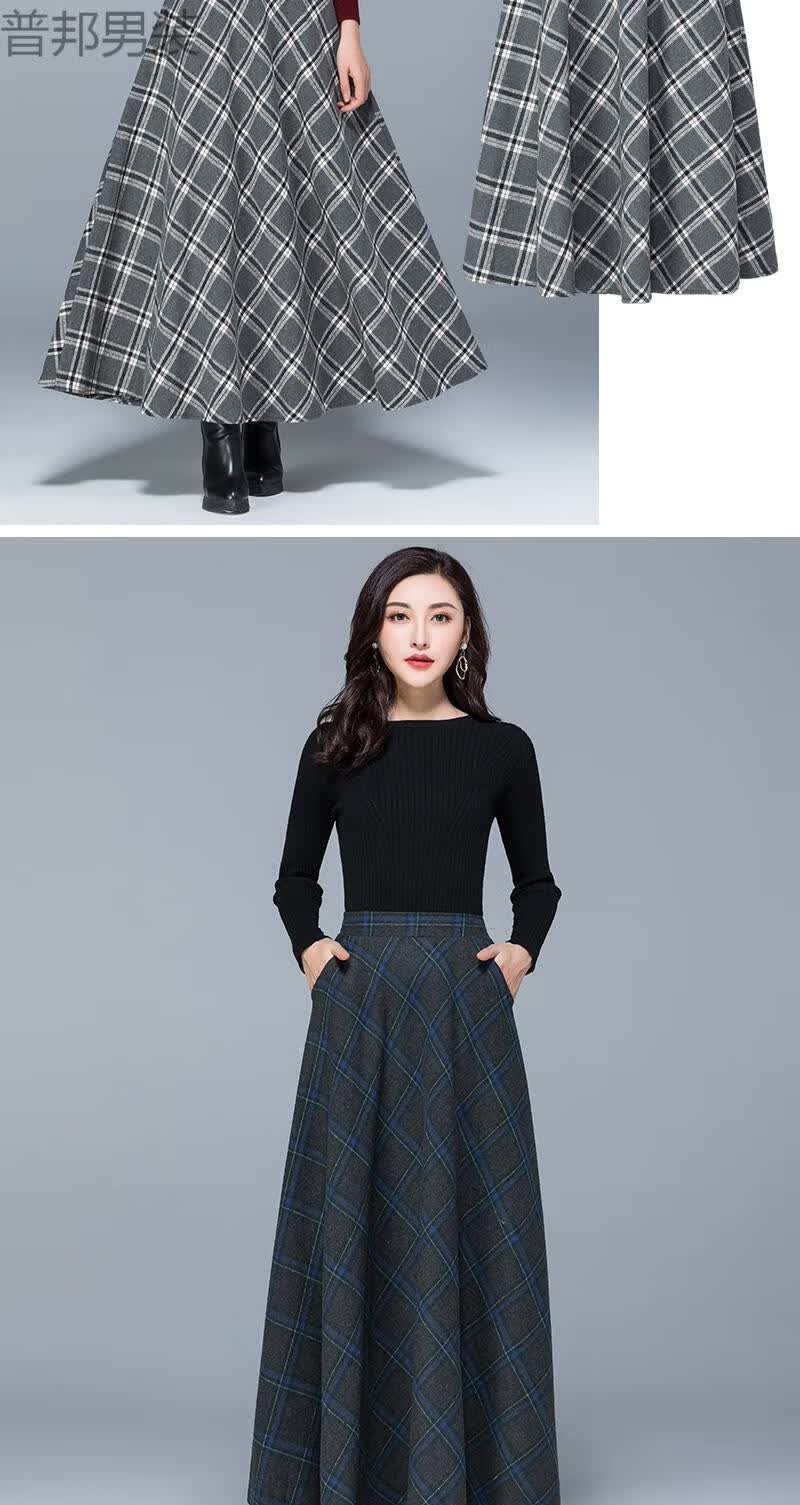 景秀姜山 时尚款秋冬季半身裙40岁50岁四五十岁中年人半截裙加厚格子