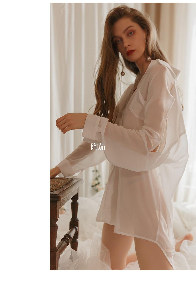 半透明衬衫女性感夏季白色薄款情侣家居服套装感2022年 黑色 均码(80