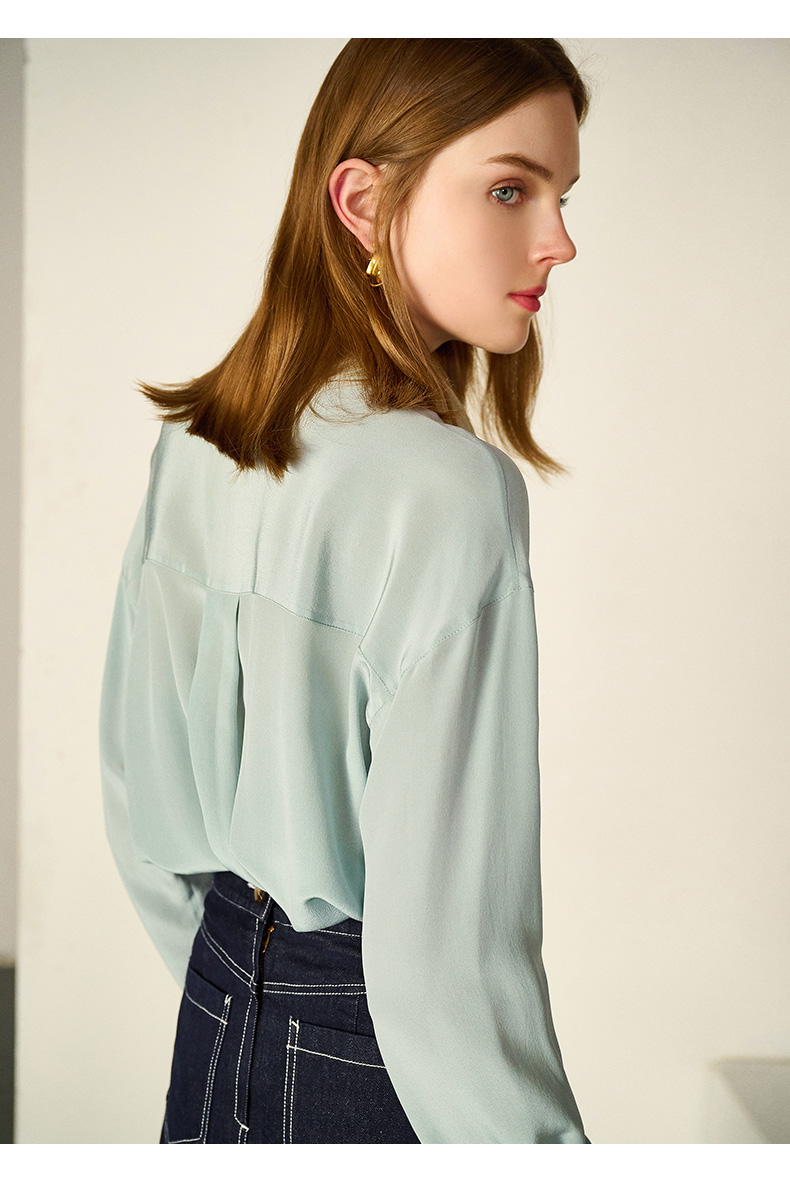 法曼萱灰绿色长袖真丝衬衫女2022秋季新款职业通勤桑蚕丝上衣灰绿色