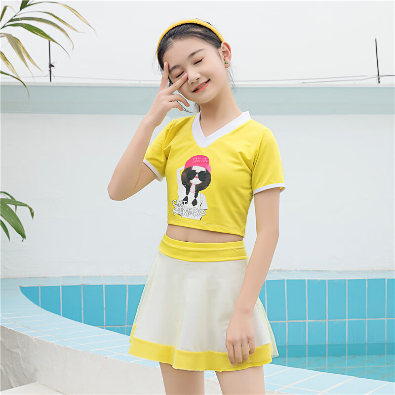 衣分体儿童10-13岁女孩中大童少女裙式平角泳装女童学生游泳衣温泉