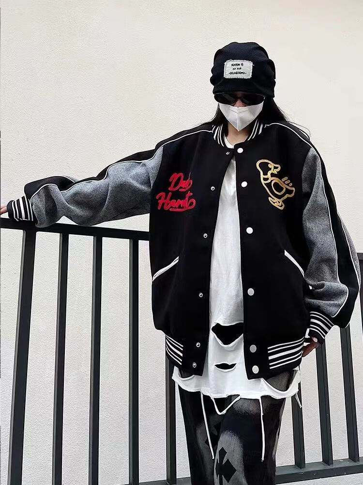 tidehumanmade秋季新款毛妮鸭子爱心加棒球服夹克外套男女同款 加加厚