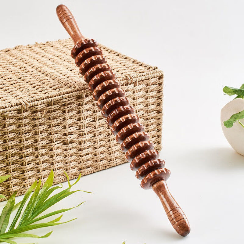 经络瑜伽按摩棒木质手动滚轮按摩器颈椎腿部足部足底背部全身通用 红