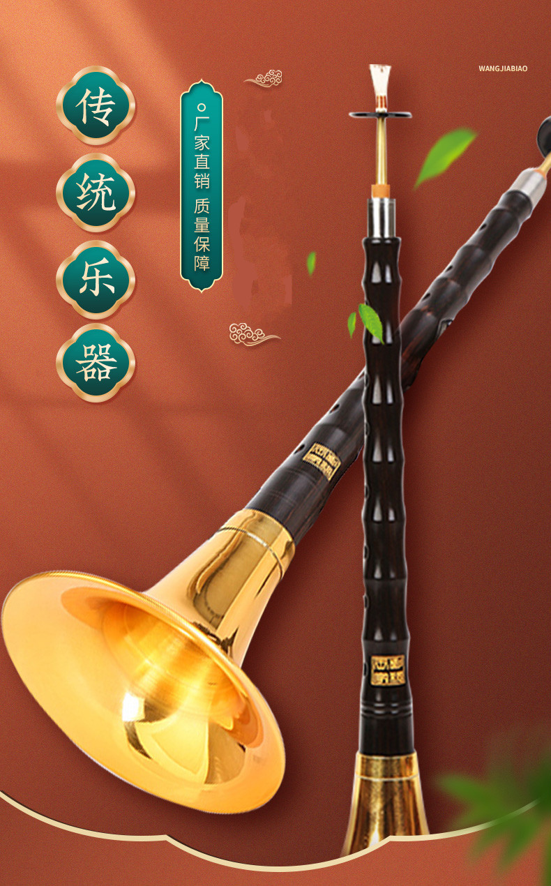 唢呐乐器全套 初学者民族乐器喇叭d调小号唢呐演奏服务 乌木降b调白碗