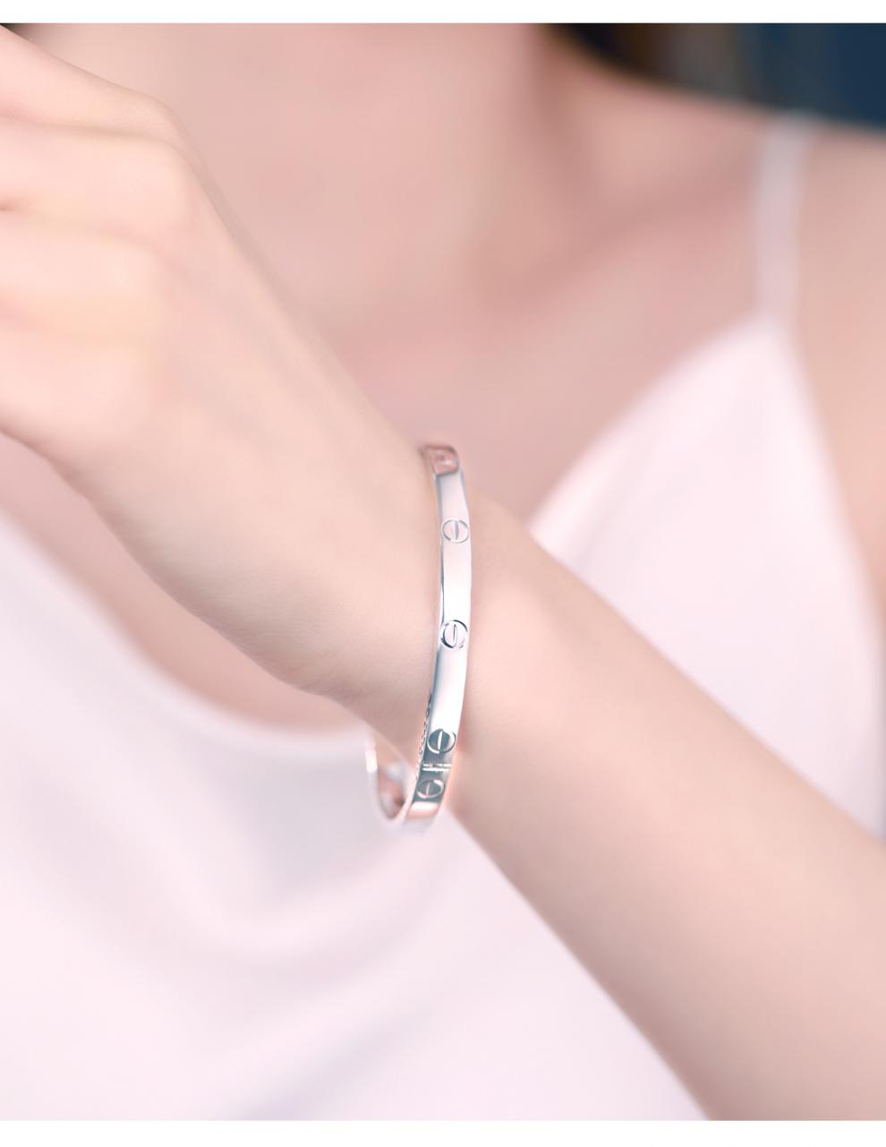 钧弘 铂金手镯女款pt950半实心白铂金镯子简约光面手环贵妃镯情人节