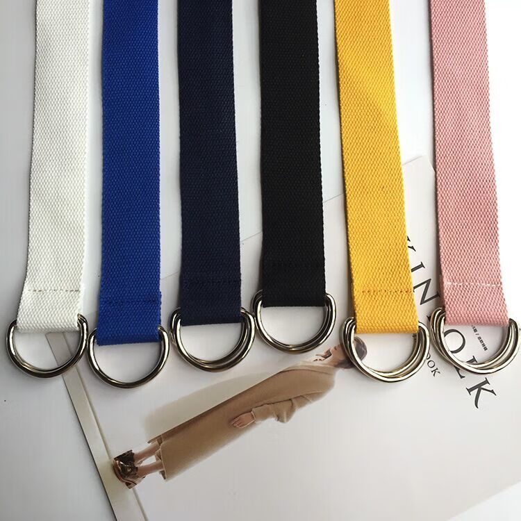 韩版女士通用皮带青年简约百搭双环扣帆布腰带韩国女学生裤带潮人黄色