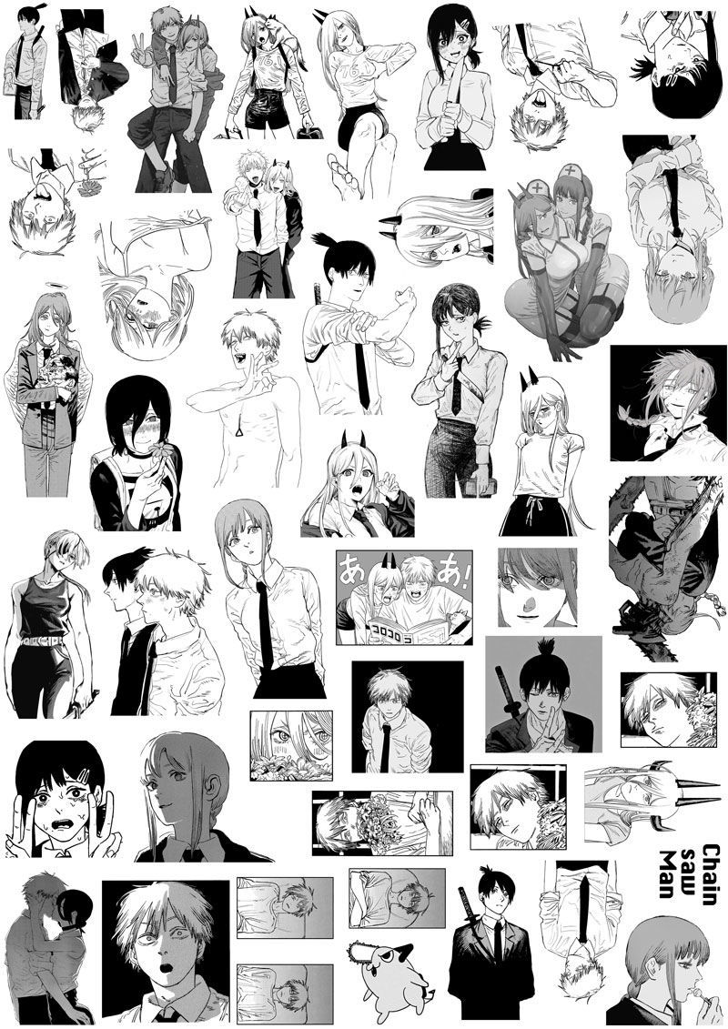 手帐热血漫画电锯人电次链锯人帕瓦小红玛奇玛日记本黑白素材贴纸 b款