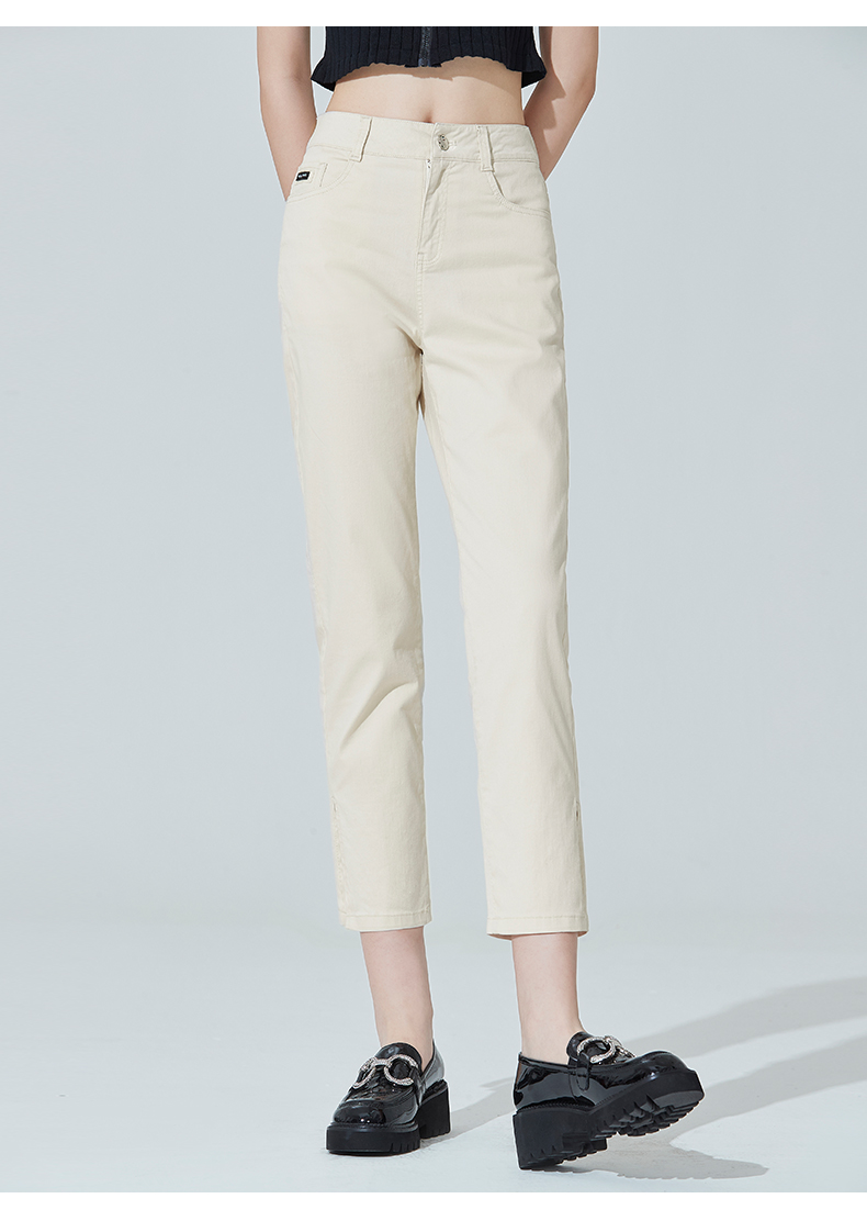 百斯盾修身八分裤女装休闲裤典雅时尚2021秋季新款简约女裤子黑色27