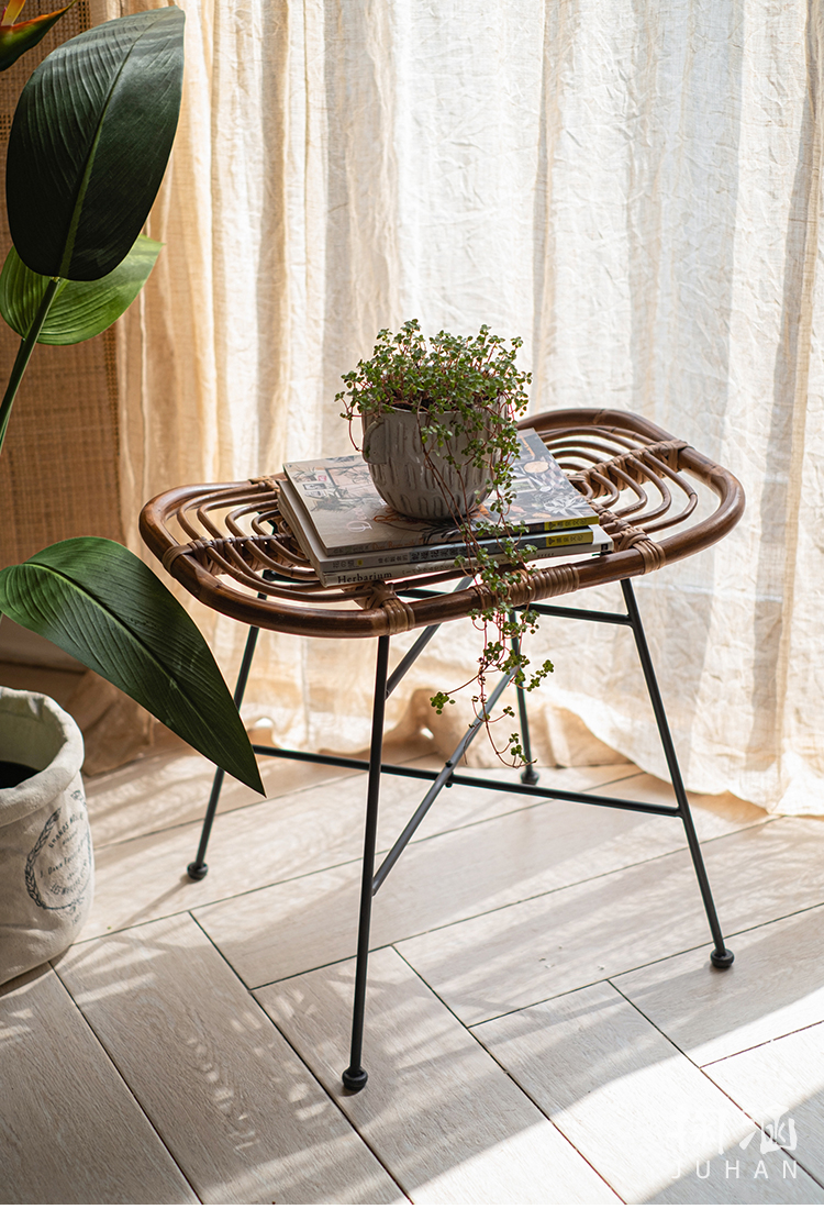 掬涵 越南进口藤编铁艺凳子板凳椅子复古阳台庭院矮凳东南亚民宿风