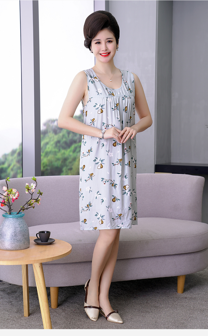 款宽松中老年人家居服妈妈奶奶居家服套装加肥加大码棉绸睡裙女2022年