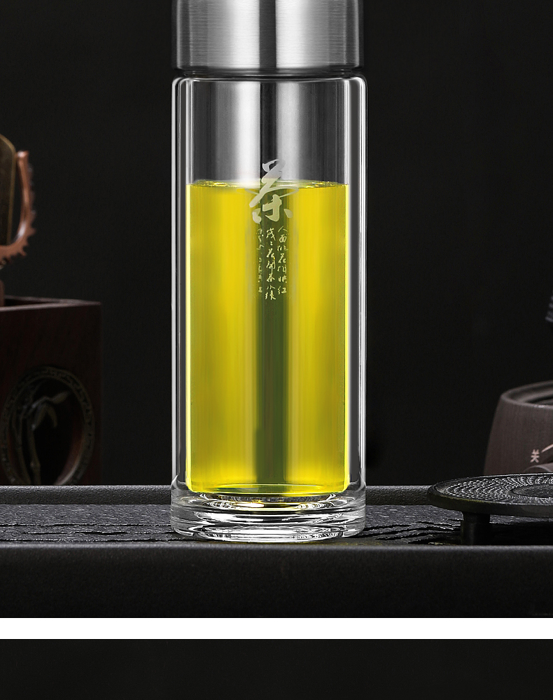 2021新款亚泰茶水分离泡茶杯子双层玻璃杯男泡茶杯大容量加厚隔热个人