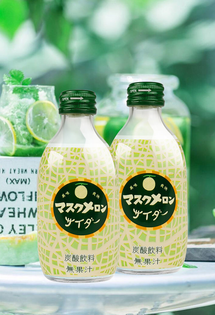 日本原装进口 友杰碳酸饮料果味汽水 日式哈密瓜白桃 哈密瓜味300ml*5