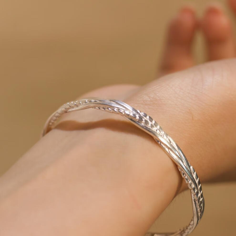 旬谨纪穗穗平安银手镯女年轻款ins小众设计足银麦穗开口镯子