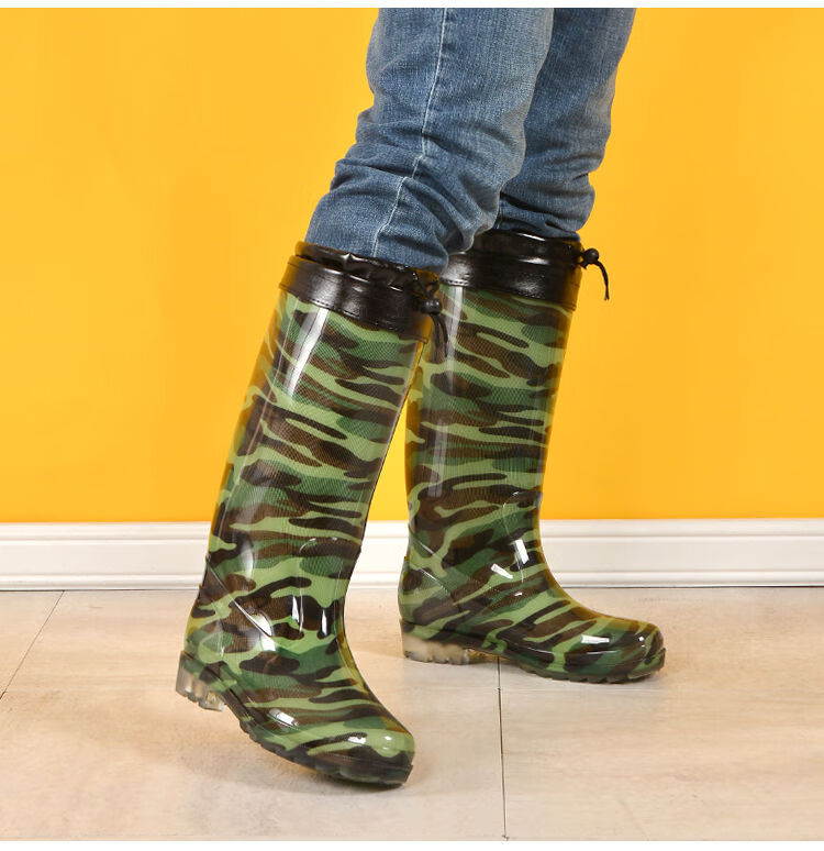 春秋插秧高筒迷彩男雨鞋养殖田地防水胶鞋长筒水鞋牛筋底雨靴出游 807