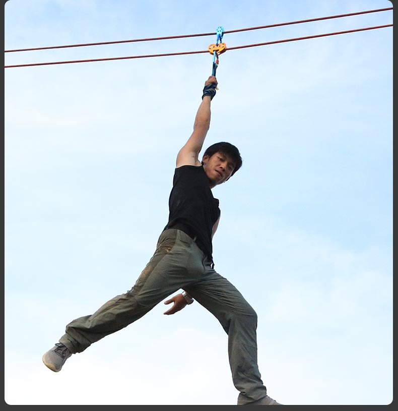 溜索双滑索滑轮组索道滑轮高空运输设备吊运横渡钢缆绳索轴承滑轮红色