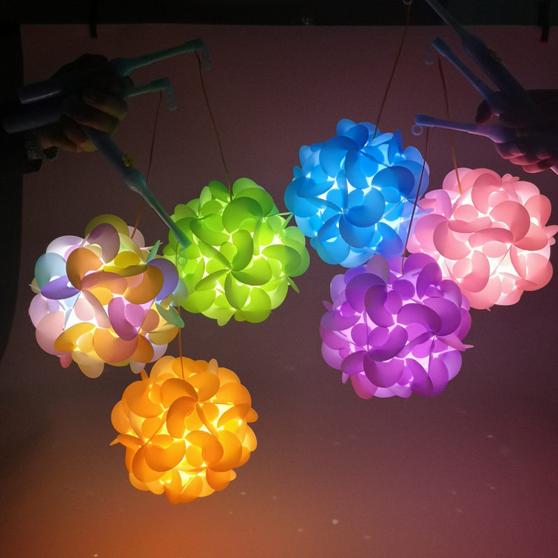 花灯彩灯 新年儿童手提灯笼 手工diy发光塑料花灯材料包 夜市氛围花朵