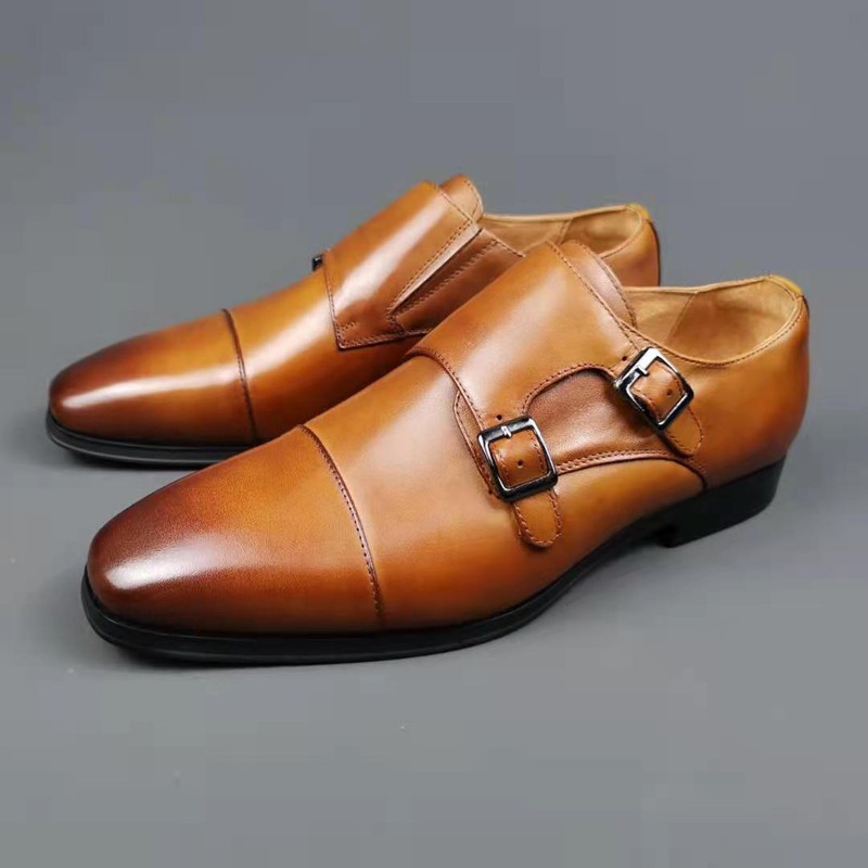 惊爆正装男士皮鞋真皮英伦风商务休闲硬底一脚蹬鞋大码孟克鞋品质定制