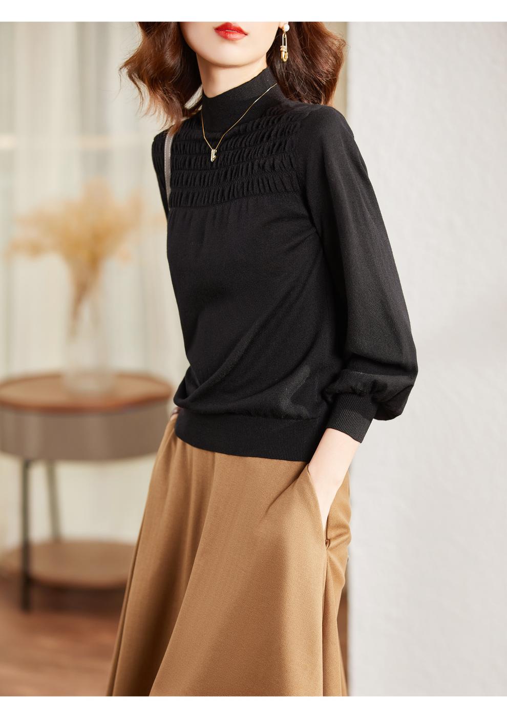 梵希蔓早秋新款针织衫女慵懒风2021年新款宽松立领灯笼袖毛衣 f9255