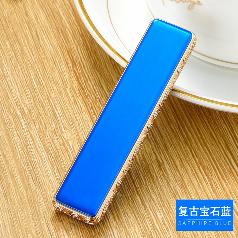 细长条usb充电打火机创意防风电子点烟器个性定制刻字logo薄黑色