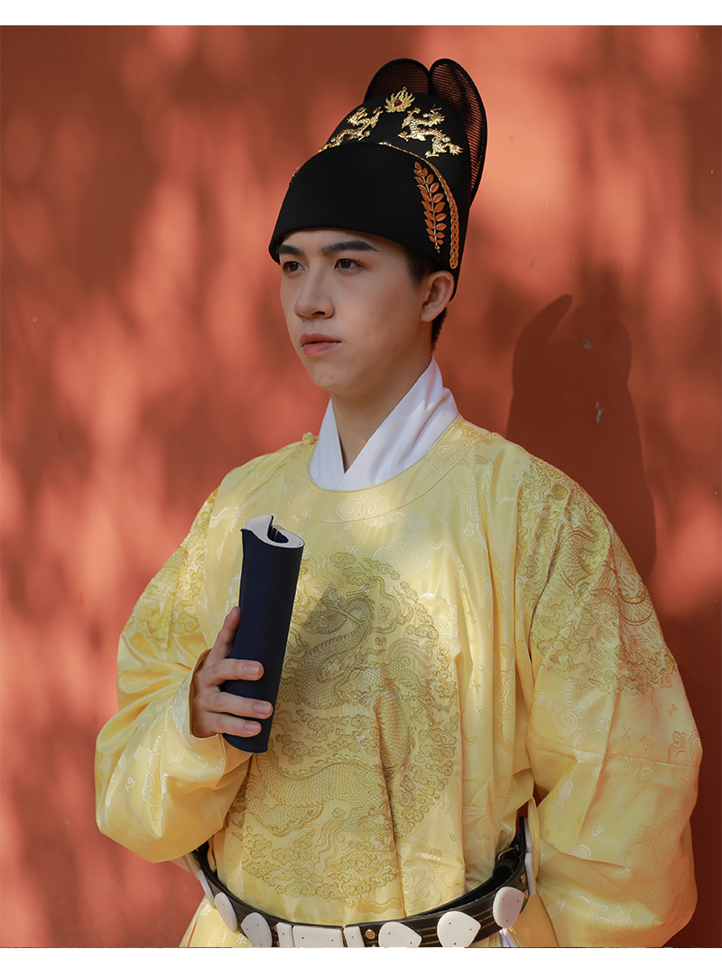 汉服成人男汉裔首服乌纱翼善冠明制双龙戏珠手工缝线皇帝冠帽汉服婚服