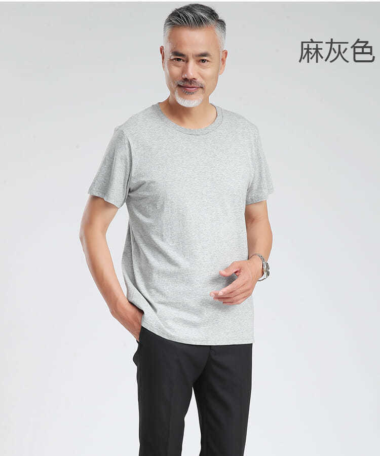 opeodly纯棉老头衫中老年纯棉汗衫夏季男士宽松全棉圆领短袖爸爸装深