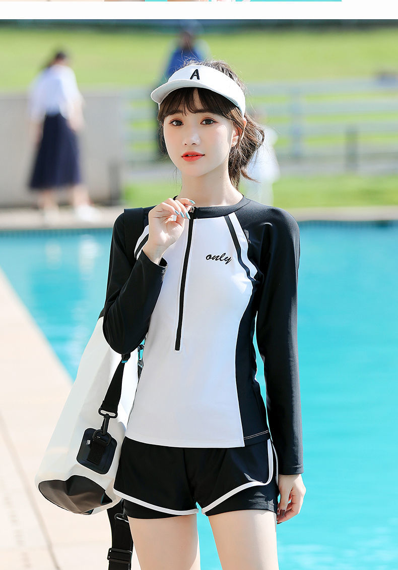 闪动女生泳衣学生保守ins潮少女孩初高中生中大童运动风分体式平角