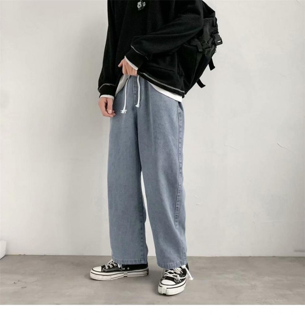 hkcz新品春夏牛仔裤宽松中学生男阔腿裤直筒季长裤子复古色拖地男坠感
