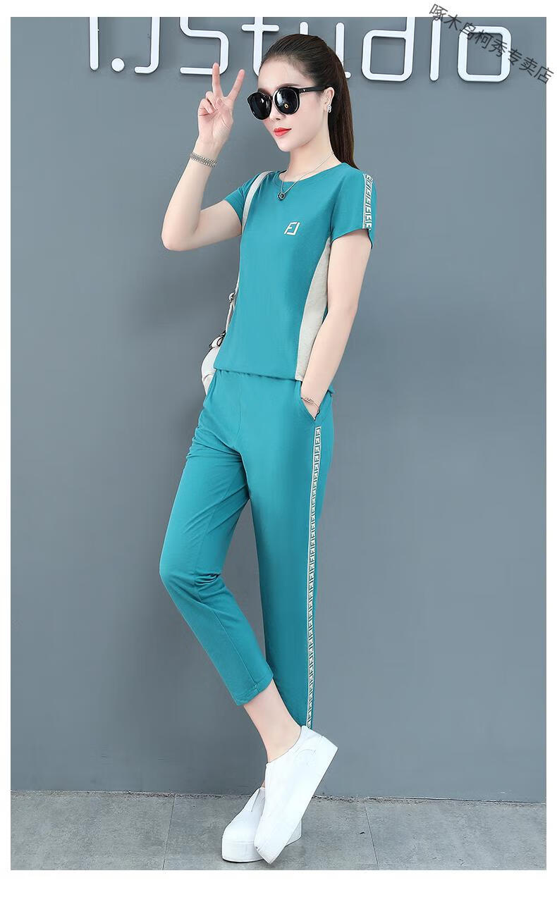 啄木鸟夏季运动套装女夏年新款时尚韩版小清新洋气休闲服两件套黑色