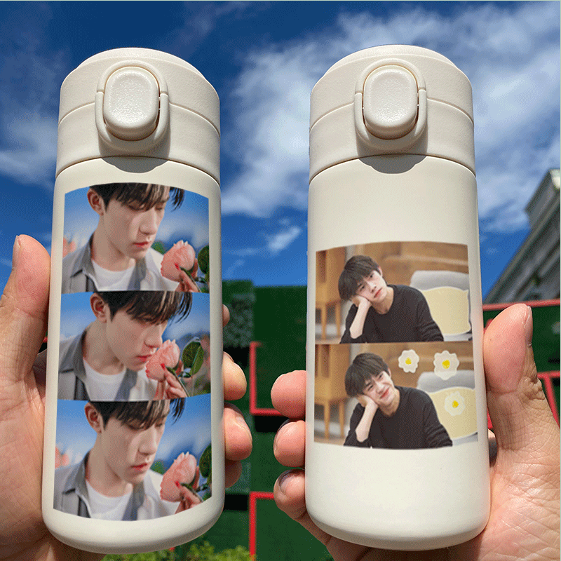 tfboys水杯 tfs易烊千玺保温杯弹跳盖应援学生男女按压式翻盖网红水杯