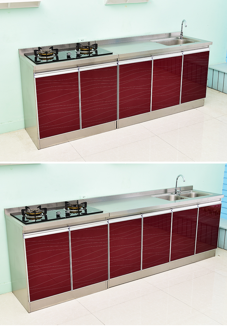 2米不锈钢厨房橱柜成品灶台柜一体柜组合家用储物碗柜整体简易租房用