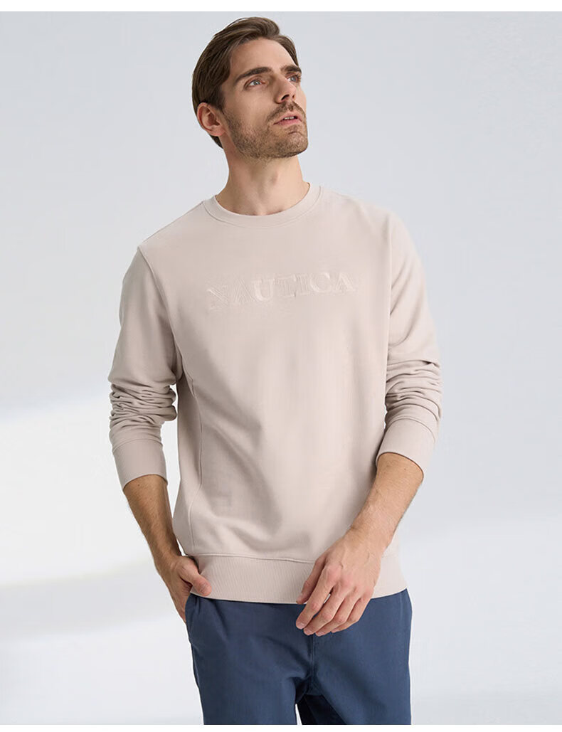 nautica诺帝卡男装22秋冬新款情侣多色男女同款全棉休闲罗纹圆领套头