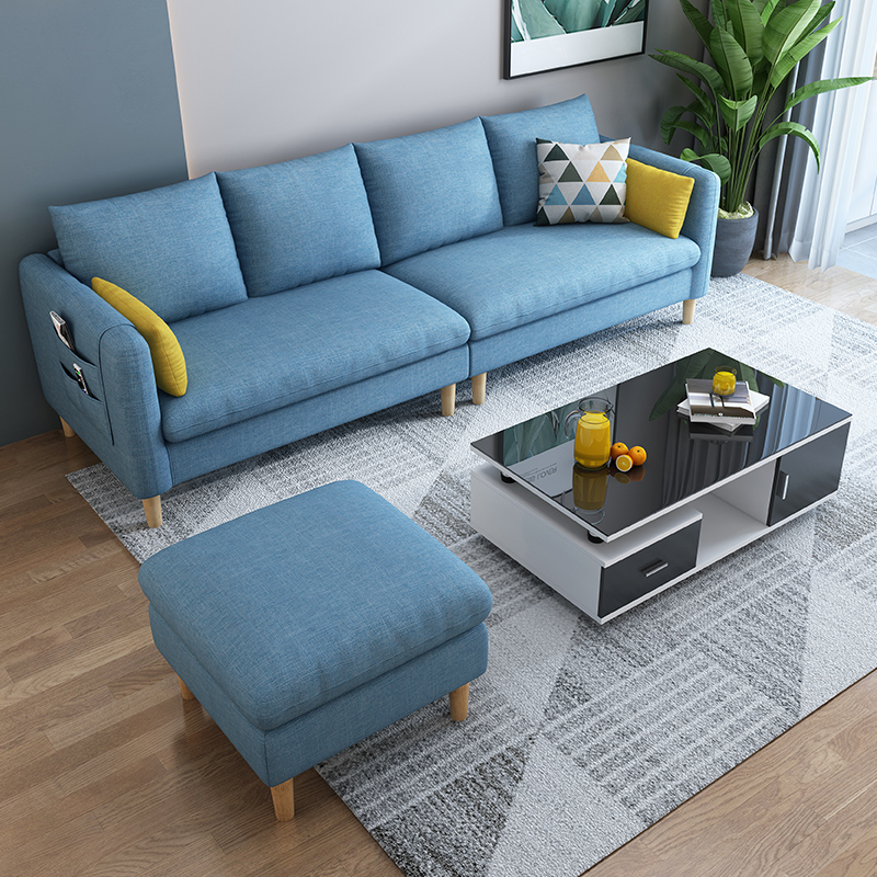 沙发现代简约客厅简易出租房公寓三人网红款天蓝色单人位074米海绵版