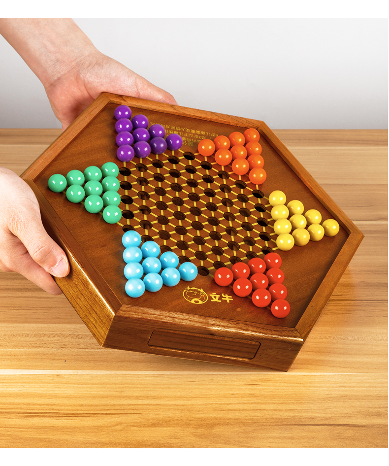 童年回忆跳棋玻璃珠跳木质棋盘儿童弹珠老式子学生珍藏款 精品木盘