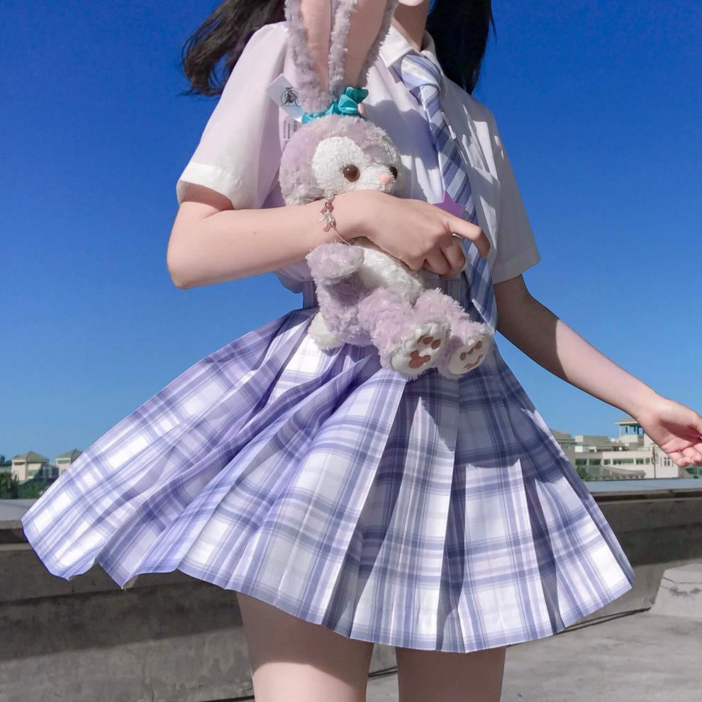 jk制服官方星纱现货掉落jk制服格裙少女学生日系学院风紫色格裙高腰